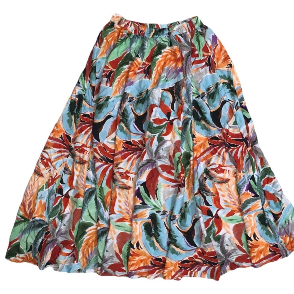 Women’s Moon Orchid Muli-Color Tropical Floral Maxi Skirt Elastic Waist M